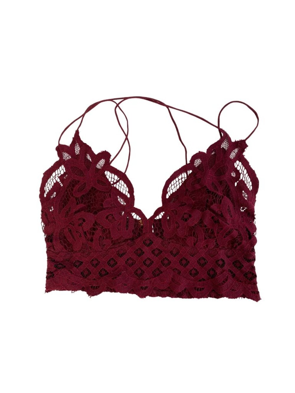 FP One Burgundy Lace Smocked Bralette With Adjustable Straps Size XL EUC